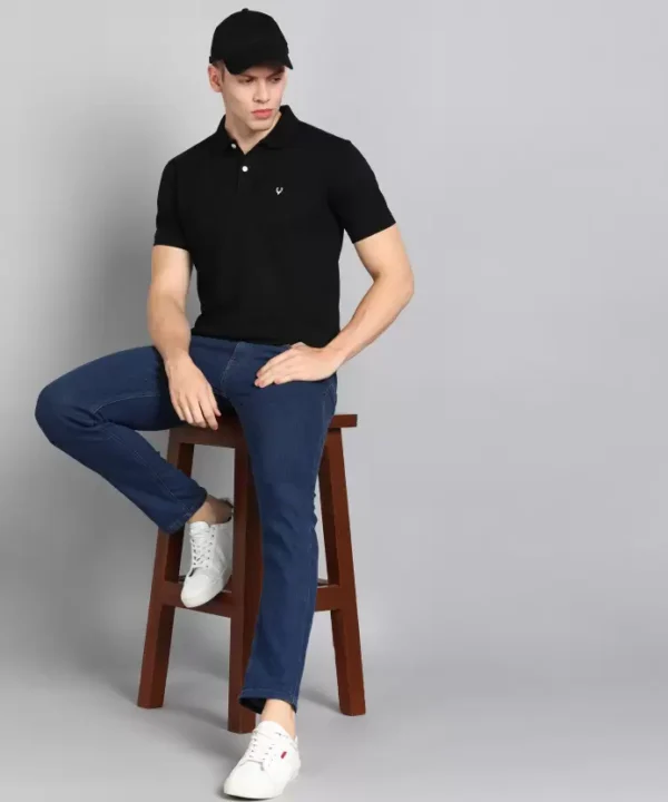 Men Solid Polo Neck Cotton Blend Black T-Shirt - Image 2