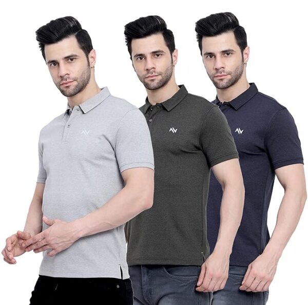 Nora Nico Half Sleeve Polo Neck 100% Cotton Tshirt for Mens Pack of 3