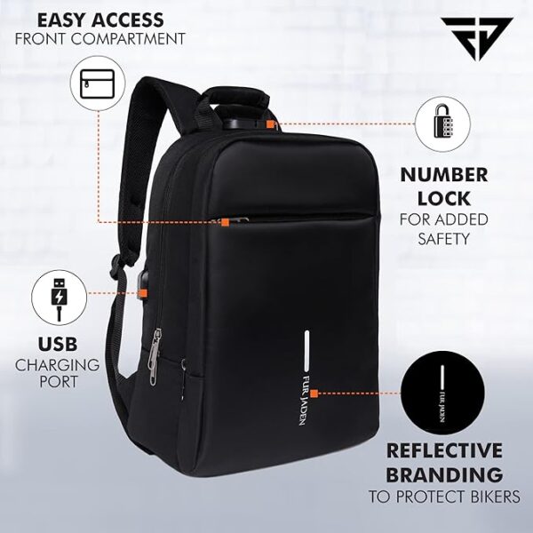 Anti Theft Number Lock Backpack Bag with 15.6 Inch Laptop Compartment, USB Chargin - Image 3